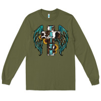 Army Green western wings cross Long Sleeve Tee - RanaPortraitStore