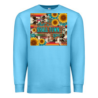 Ocean Blue just a small town girl with gemstone sunflower serape and cowhide Premium Sweatshirt - Artiststas