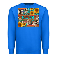 True Royal just a small town girl with gemstone sunflower serape and cowhide Premium Sweatshirt - Artiststas