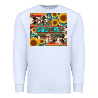 White just a small town girl with gemstone sunflower serape and cowhide Premium Sweatshirt - Artiststas