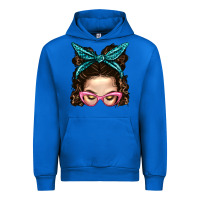 Cobalt Messy Bun Mom With Leopard Bandana Urban Hoodie - BundleAndBundleShop