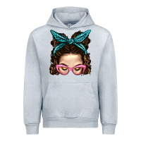 Heather Grey Messy Bun Mom With Leopard Bandana Urban Hoodie - BundleAndBundleShop