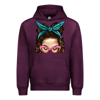 Mauve Wine Messy Bun Mom With Leopard Bandana Urban Hoodie - BundleAndBundleShop