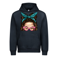 Navy Messy Bun Mom With Leopard Bandana Urban Hoodie - BundleAndBundleShop