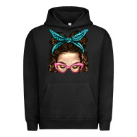 Pigment Black Messy Bun Mom With Leopard Bandana Urban Hoodie - BundleAndBundleShop