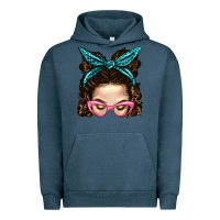 Pigment Midnight Navy Messy Bun Mom With Leopard Bandana Urban Hoodie - BundleAndBundleShop
