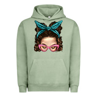 Pigment Oil Green Messy Bun Mom With Leopard Bandana Urban Hoodie - BundleAndBundleShop