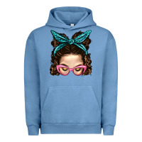 Pigment Pebble Blue Messy Bun Mom With Leopard Bandana Urban Hoodie - BundleAndBundleShop
