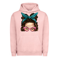 Pigment Salmon Messy Bun Mom With Leopard Bandana Urban Hoodie - BundleAndBundleShop