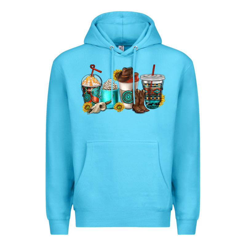Western Coffee Cups Premium Hoodie by NancyCooperArtShop | Teevron