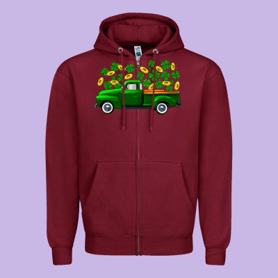 St Patricks Shamrock Gold Truck Zipper Hoodie Designed By Fadigitalartstudio