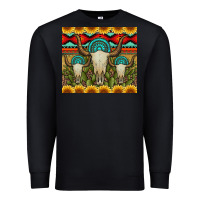 Black bull skulls gemstones and cactus with leopard and aztec Premium Sweatshirt - Artiststas