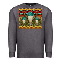 Charcoal Heather bull skulls gemstones and cactus with leopard and aztec Premium Sweatshirt - Artiststas