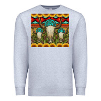 Heather Grey bull skulls gemstones and cactus with leopard and aztec Premium Sweatshirt - Artiststas