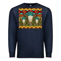 Navy bull skulls gemstones and cactus with leopard and aztec Premium Sweatshirt - Artiststas