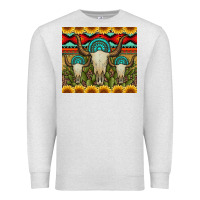 Oatmeal Heather bull skulls gemstones and cactus with leopard and aztec Premium Sweatshirt - Artiststas