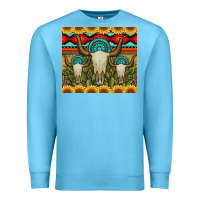 Ocean Blue bull skulls gemstones and cactus with leopard and aztec Premium Sweatshirt - Artiststas