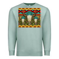 Seafoam bull skulls gemstones and cactus with leopard and aztec Premium Sweatshirt - Artiststas