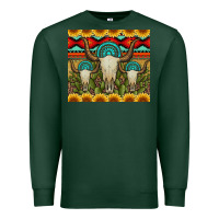 Sports Green bull skulls gemstones and cactus with leopard and aztec Premium Sweatshirt - Artiststas