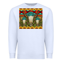 White bull skulls gemstones and cactus with leopard and aztec Premium Sweatshirt - Artiststas