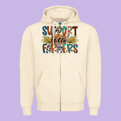 Support Local Farmers Zipper Hoodie Designed By Racoondesign