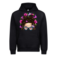 Black Messy Bun Mom With Butterfly Urban Hoodie - BundleAndBundleShop