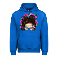 Cobalt Messy Bun Mom With Butterfly Urban Hoodie - BundleAndBundleShop