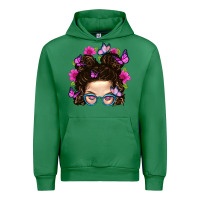 Emerald Messy Bun Mom With Butterfly Urban Hoodie - BundleAndBundleShop