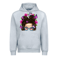 Heather Grey Messy Bun Mom With Butterfly Urban Hoodie - BundleAndBundleShop