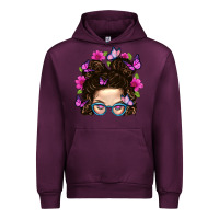 Mauve Wine Messy Bun Mom With Butterfly Urban Hoodie - BundleAndBundleShop