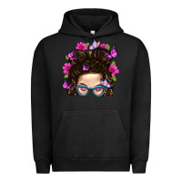 Pigment Black Messy Bun Mom With Butterfly Urban Hoodie - BundleAndBundleShop