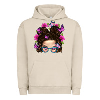 Pigment French Oak Messy Bun Mom With Butterfly Urban Hoodie - BundleAndBundleShop