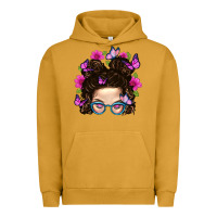 Pigment Peanut Butter Messy Bun Mom With Butterfly Urban Hoodie - BundleAndBundleShop