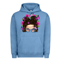 Pigment Pebble Blue Messy Bun Mom With Butterfly Urban Hoodie - BundleAndBundleShop