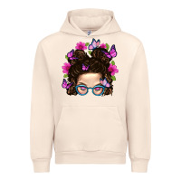 Sandshell Messy Bun Mom With Butterfly Urban Hoodie - BundleAndBundleShop