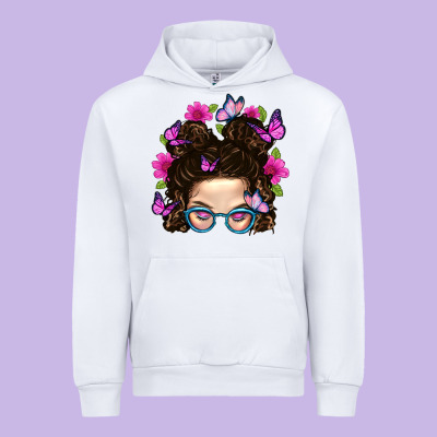 Messy Bun Mom With Butterfly Urban Hoodie Designed By Bundleandbundleshop
