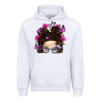 White Messy Bun Mom With Butterfly Urban Hoodie - BundleAndBundleShop