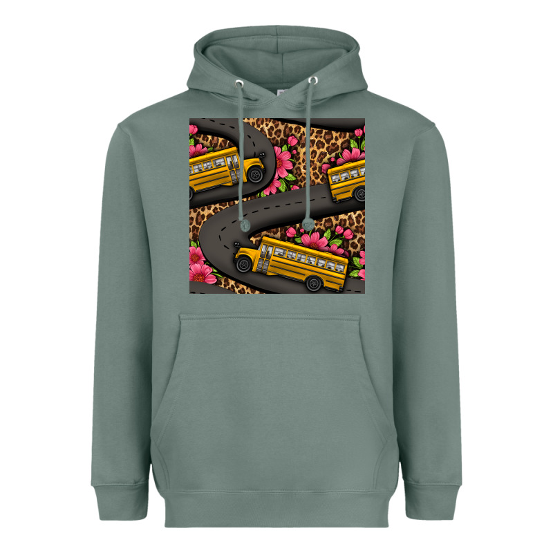 Flower Leopard School Bus Seamless Pattern Heavyweight Hoodie by BundleAndBundleShop | Teevron