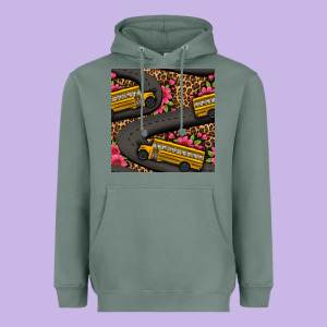 Flower Leopard School Bus Seamless Pattern Heavyweight Hoodie Designed By Bundleandbundleshop