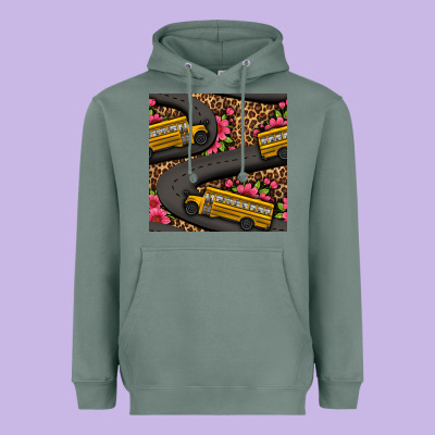Flower Leopard School Bus Seamless Pattern Heavyweight Hoodie Designed By Bundleandbundleshop
