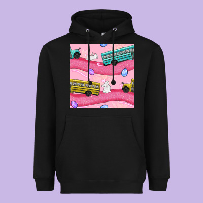 Easter School Bus Seamless Pattern Heavyweight Hoodie Designed By Bundleandbundleshop