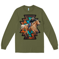Army Green cowgirl with aztec Long Sleeve Tee - RanaPortraitStore