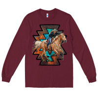 Burgundy cowgirl with aztec Long Sleeve Tee - RanaPortraitStore