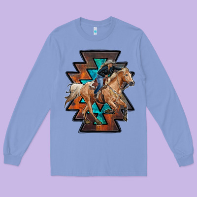 Cowgirl With Aztec Long Sleeve Tee Designed By Ranaportraitstore