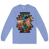 Colony Blue cowgirl with aztec Long Sleeve Tee - RanaPortraitStore