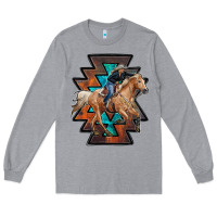 Heather Grey cowgirl with aztec Long Sleeve Tee - RanaPortraitStore