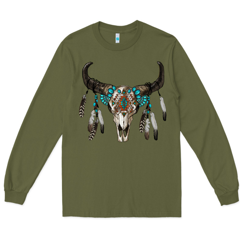 Boho Bull Skull Long Sleeve Tee by RanaPortraitStore | Teevron