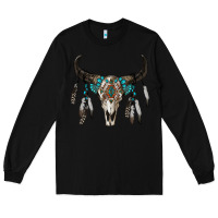 Black boho bull skull Long Sleeve Tee - RanaPortraitStore