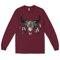 Burgundy boho bull skull Long Sleeve Tee - RanaPortraitStore