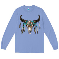 Colony Blue boho bull skull Long Sleeve Tee - RanaPortraitStore